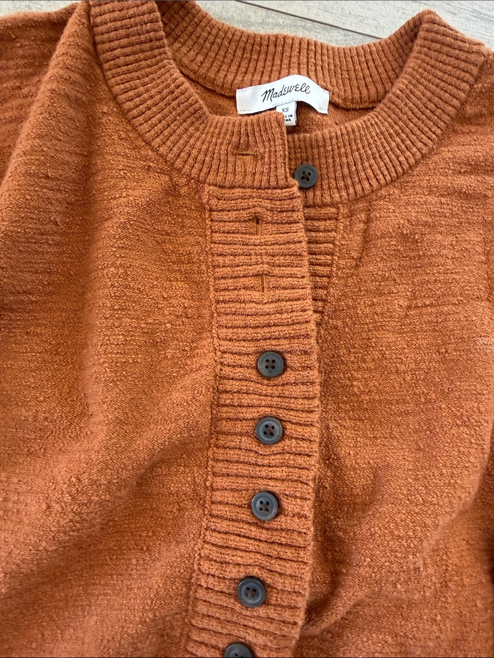 Madewell Textured Knit Button-Front Cardigan Sweater - Cream and Rust - Picture 6 of 8